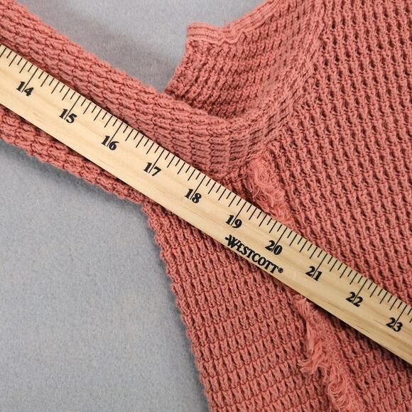 Free People Open Shoulder Waffle Knit Sweater Women's L Apricot Cotton Fringe - Picture 6 of 10